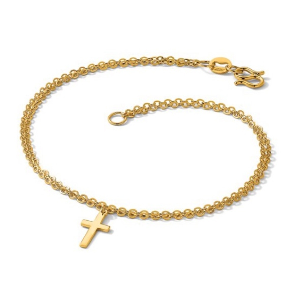 24k pure Gold Two Strand Cable Bracelet with dangle Latin Cross